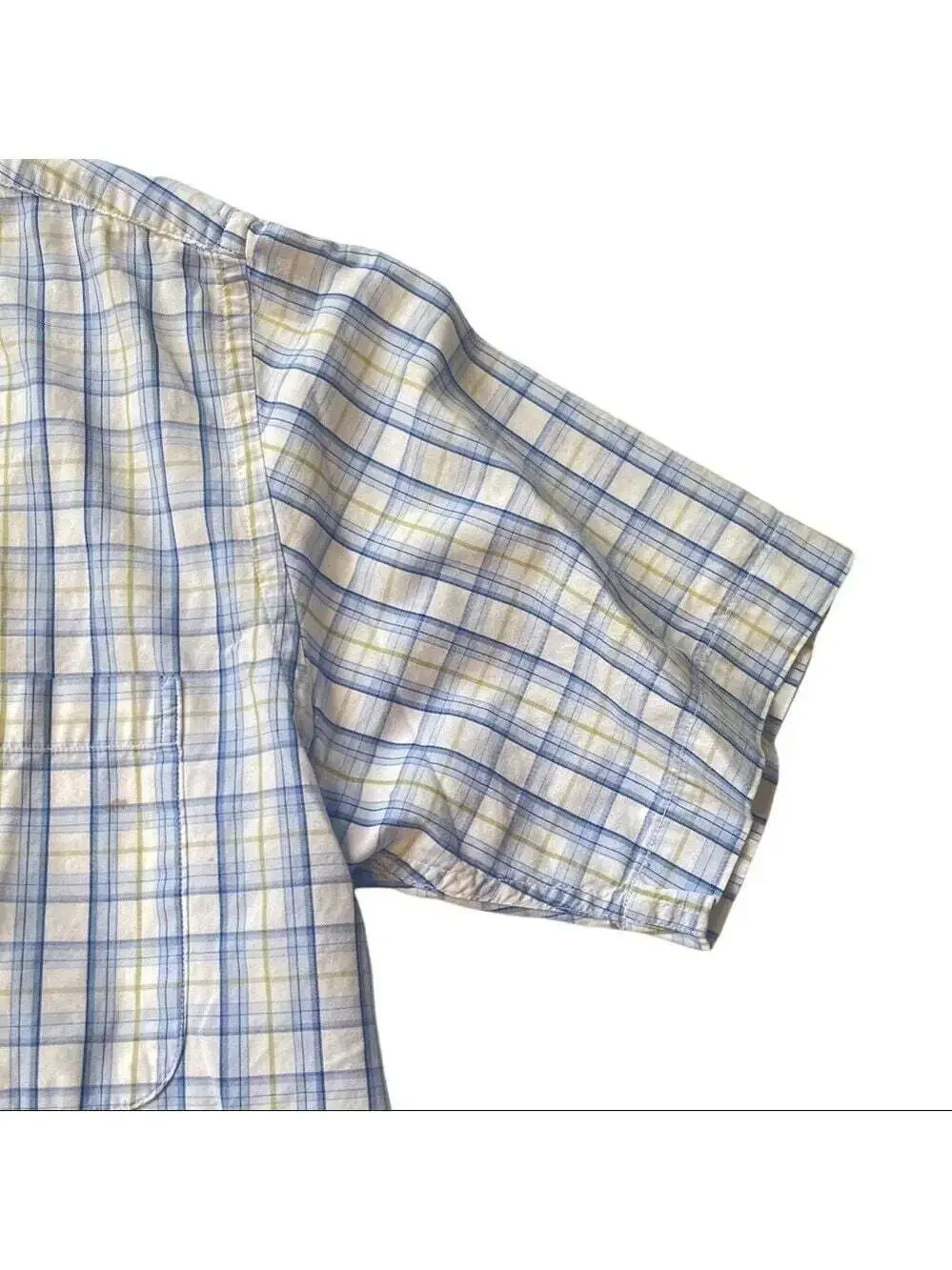 Van Heusen S White Blue Plaid Short Sleeve Casual Button Front Dress Shi…
